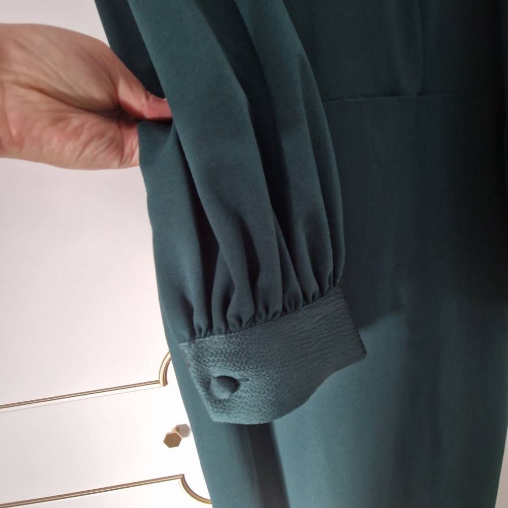 Forest Green Calvin Klein Midi Dress with Slight Bloom Sleeve with Button Detail - Picture 2 of 3